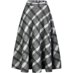 Women's High Elastic Waist Maxi Skirt A-line Plaid Winter Warm Flare Long Skirts